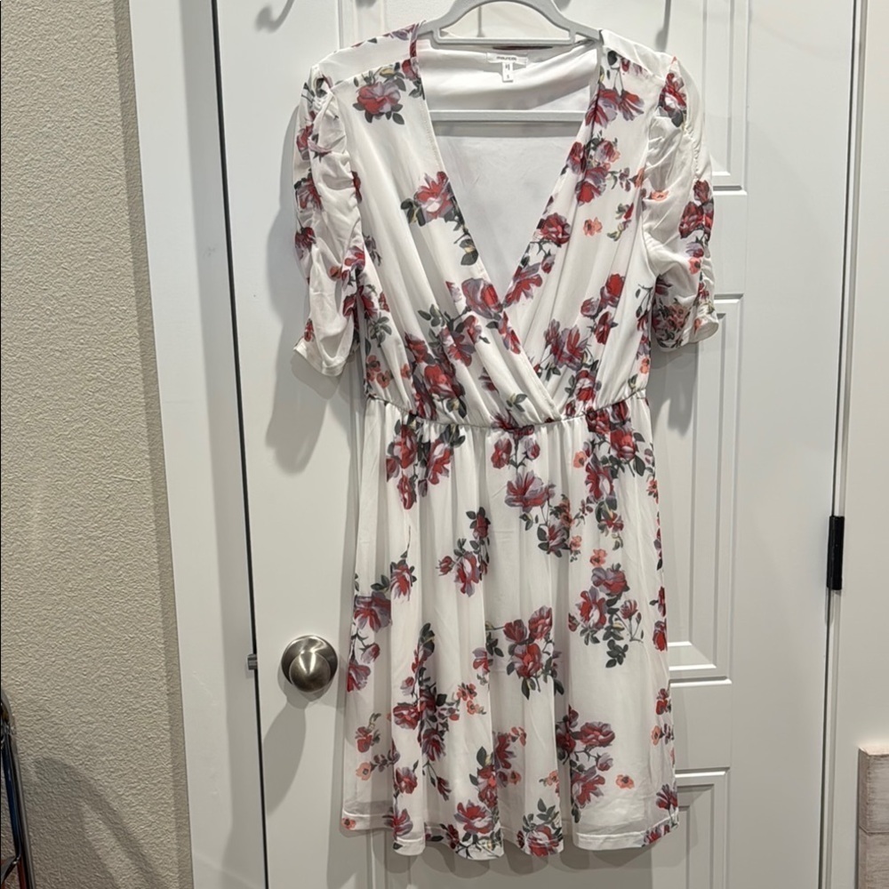 Maurices Pink V-Neck Puff Sleeve Mini Dress